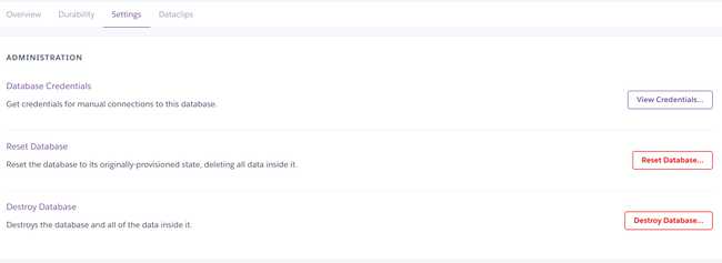"Heroku database settings screen"